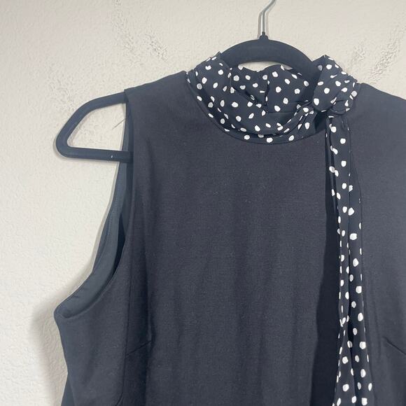 Sara Campbell Large Mock Neck Tie Shift Dress Black Polka Dot Sleeveless - Picture 3 of 9